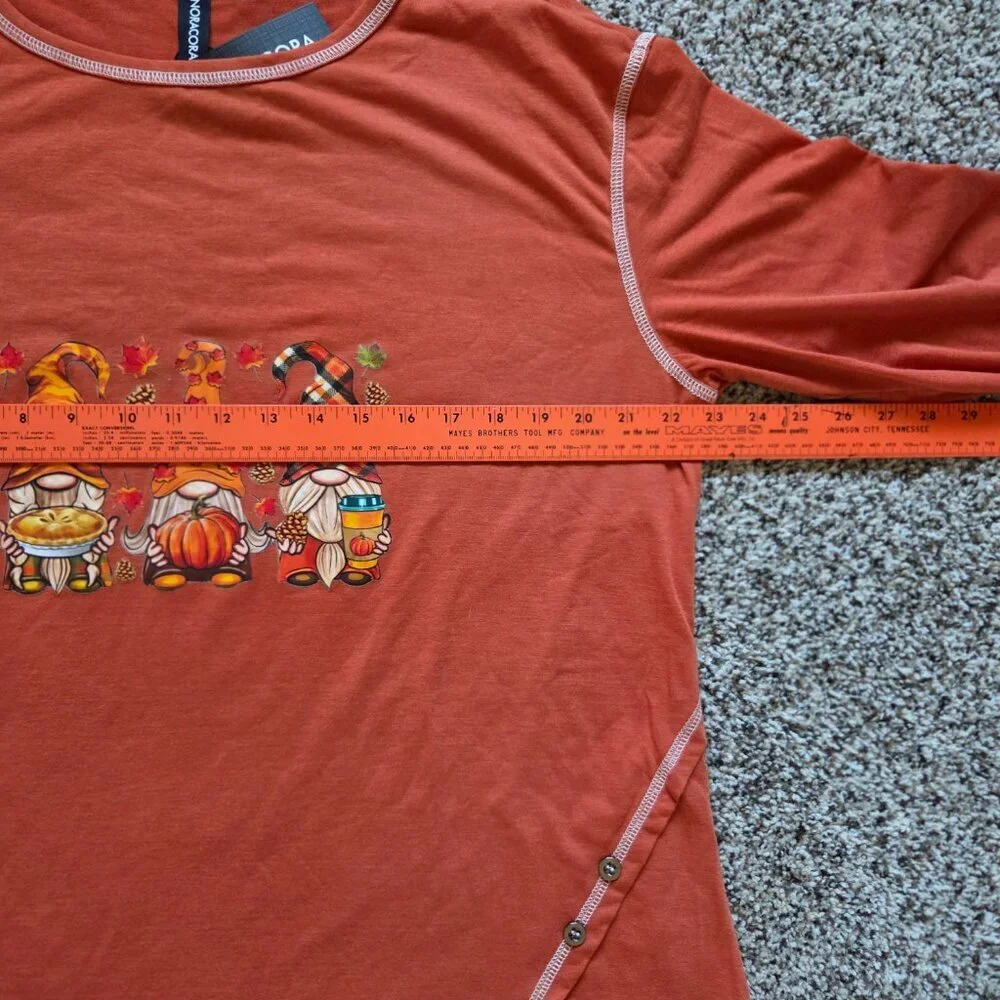 Noracora Women Long Sleeve Fall Gnome Halloween Leaves Print Shirt Size XL NWT